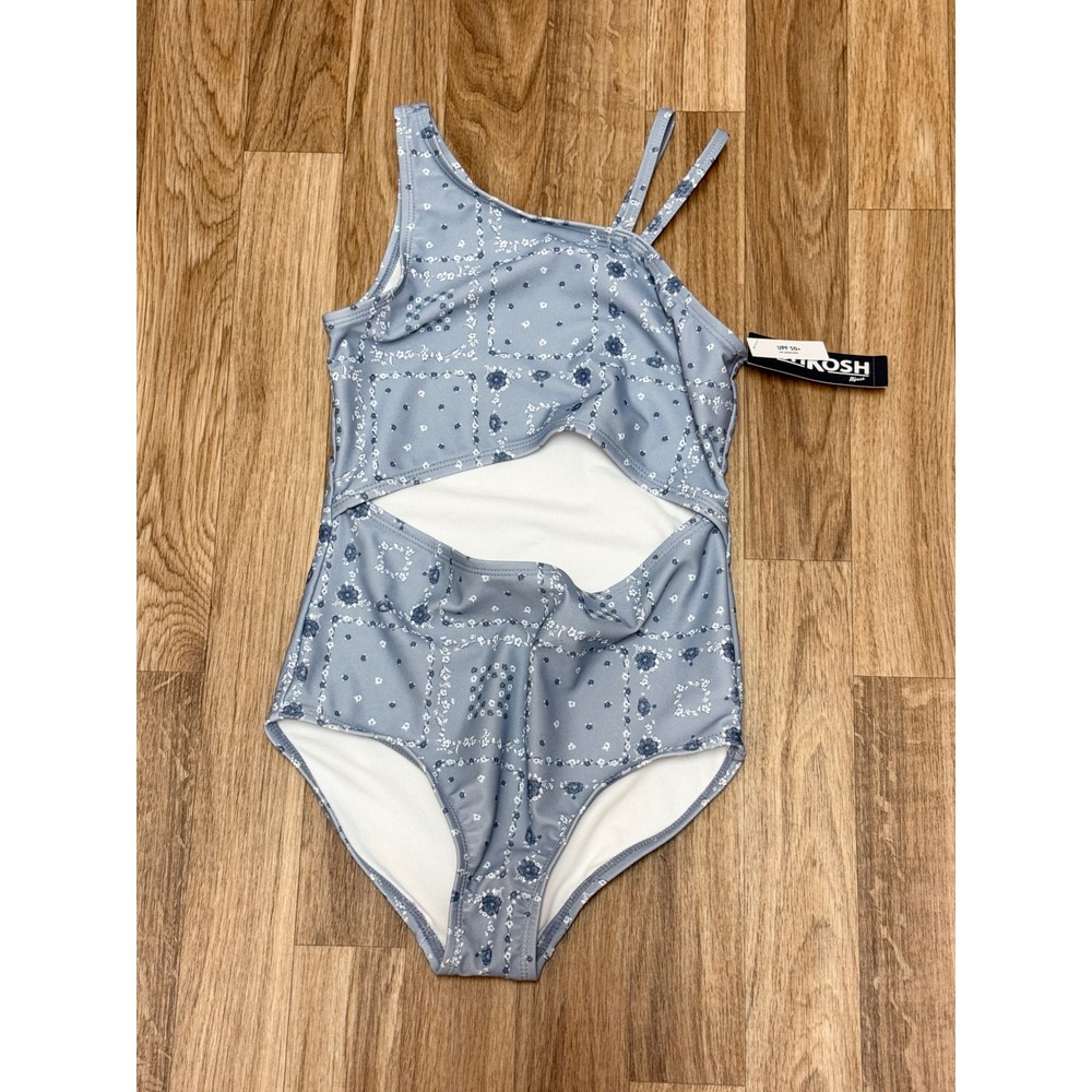 OshKosh Bgosh Girls Blue Floral Bandana Cutout One Piece Swimsuit UPF 50+ Size 8